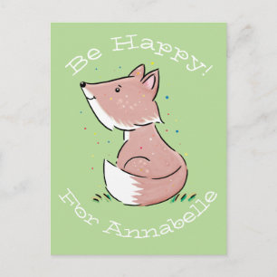 Cute baby fox watercolour cartoon illustration postcard