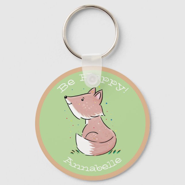 Cute baby fox watercolour illustration key ring (Front)