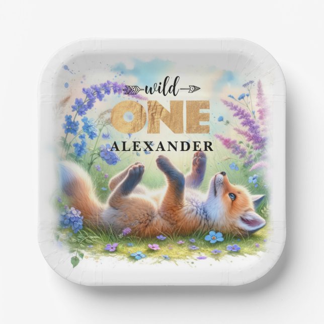 Cute Baby Fox Wild One Birthday Paper Plate (Front)