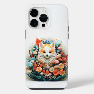 Cute Baby Fox with flowers Paper Cutout iPhone 14 Pro Max Case