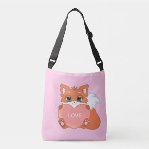 Cute Baby Fox with Heart on Pink Crossbody Bag