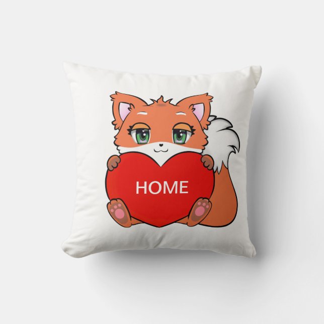 Cute Baby Fox with Heart & Personalised Home Cushion (Front)