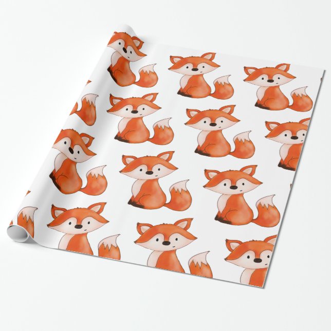 Cute Baby Fox  | Woodland Animal Wrapping Paper (Unrolled)