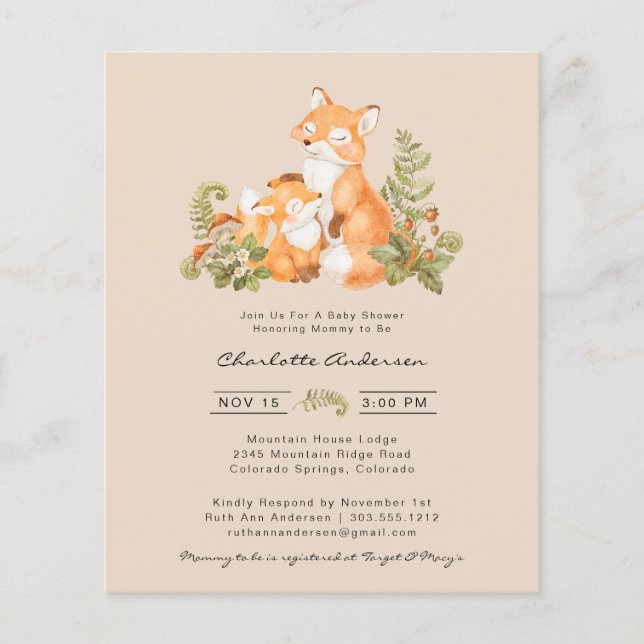 Cute Baby Fox Woodland Baby Shower Invitation Flyer (Front)
