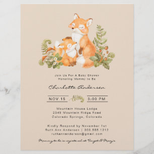 Cute Baby Fox Woodland Baby Shower Invitation Flyer