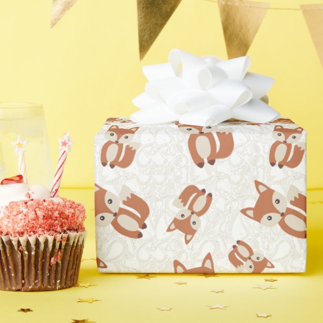 Cute Baby Fox Wrapping Paper (Birthday Party)