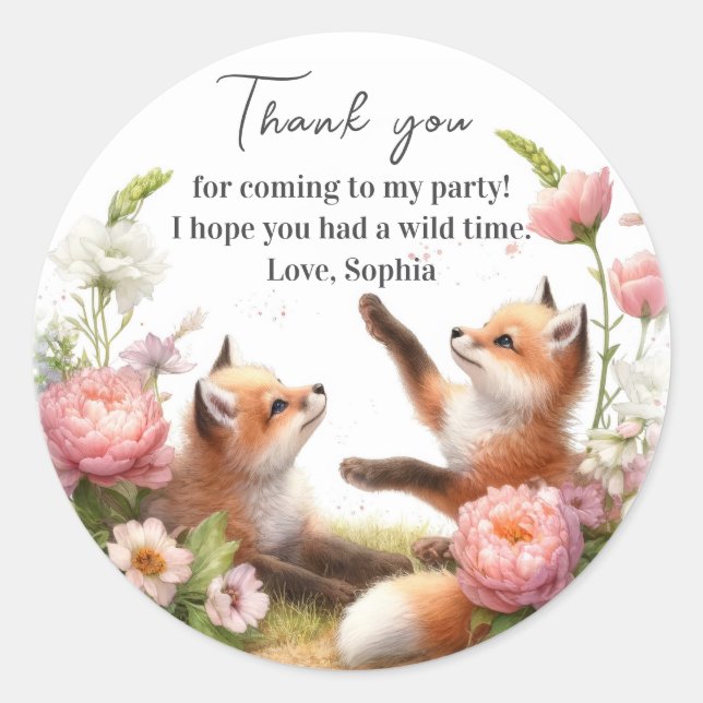 Cute Baby Foxes Baby Shower Birthday  Classic Round Sticker (Front)