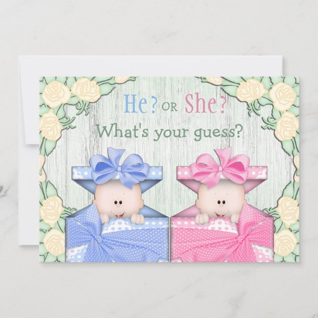 Cute Baby Gender Reveal Party Babies in Boxes Invitation (Front)