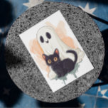 Cute Baby Ghost Black Kitten Halloween Postcard<br><div class="desc">This design was created through digital art. It may be personalised by clicking the customise button and changing the colour, adding a name, initials or your favourite words. Contact me at colorflowcreations@gmail.com if you with to have this design on another product. See more of my creations or follow me at...</div>