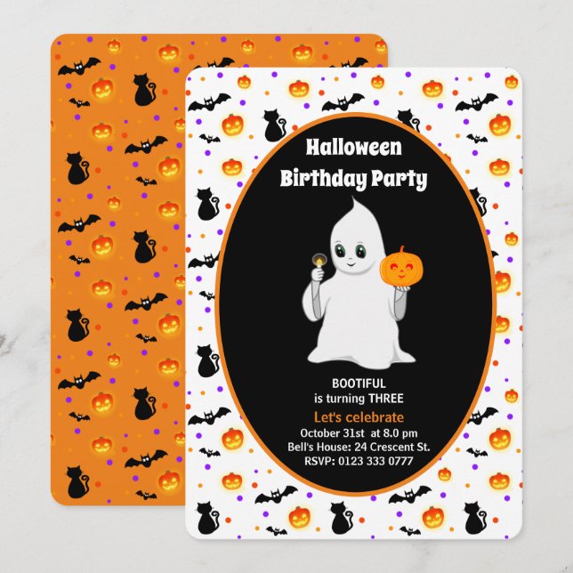 Cute Baby Ghost Halloween Birthday Invitation (Front/Back)