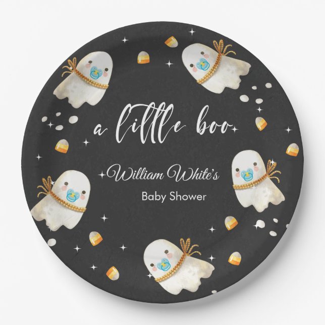 Cute Baby Ghost Halloween Fall Baby Shower Paper Plate (Front)