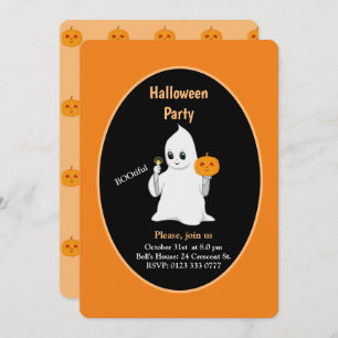 Cute Baby Ghost & Pumpkin Halloween Invitation