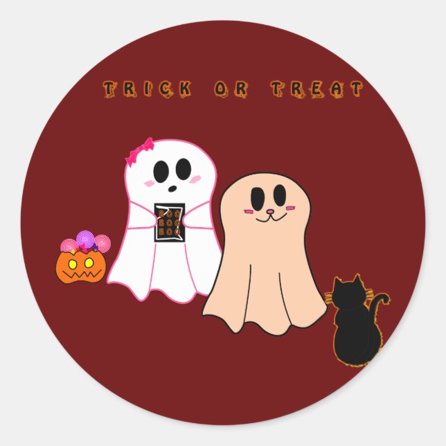 Cute Baby Ghosts With Black Cat Sticker (Front)