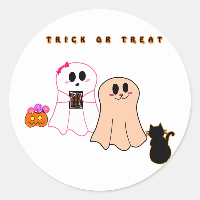 Cute Baby Ghosts With Black Cat Sticker (Front)