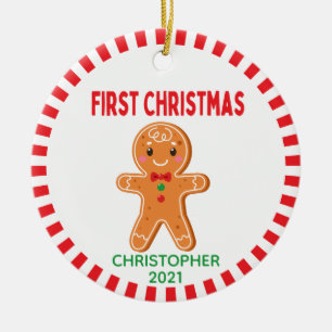 Cute Baby Gingerbread Boy Photo First Christmas Ceramic Tree Decoration