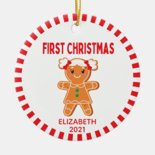 Cute Baby Gingerbread Girl Photo First Christmas Ceramic Tree Decoration