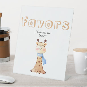 Cute Baby Giraffe 1st Birthday Favors Pedestal Sign