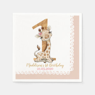 Cute Baby Giraffe 1st Birthday Napkin