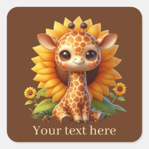 Cute baby giraffe add text square sticker