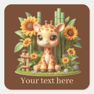 Cute baby giraffe add text  square sticker