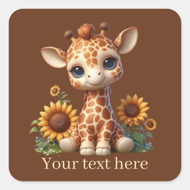 Cute baby giraffe add text  square sticker (Front)