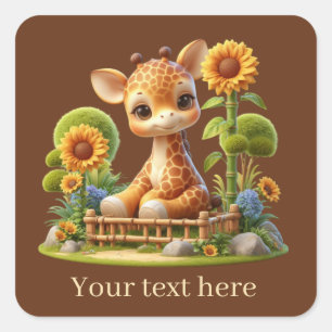 Cute baby giraffe add text square sticker