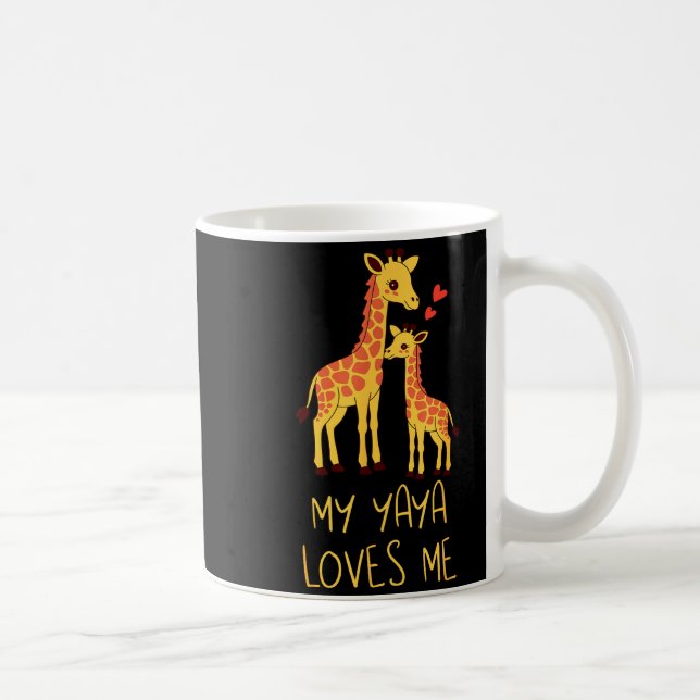 Cute Baby Giraffe And Grandma My Yaya Loves Me  Coffee Mug (Right)