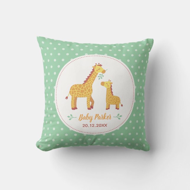 Cute Baby Giraffe and Mum, Nursery Personalized Cushion (Front)
