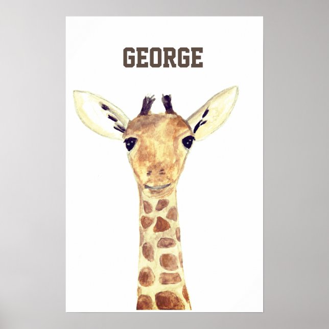 Cute baby giraffe animals watercolor Jungle Poster (Front)