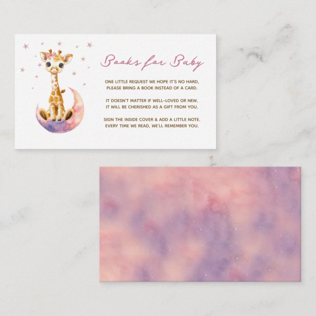 Cute Baby Giraffe Baby Shower Girl Books for Baby Enclosure Card (Front/Back)