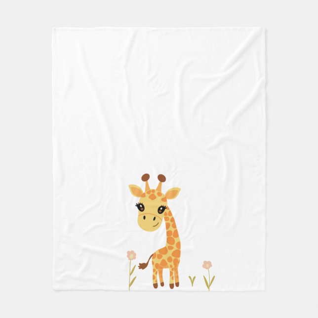 Cute Baby Giraffe Boho Fleece Blanket (Front)