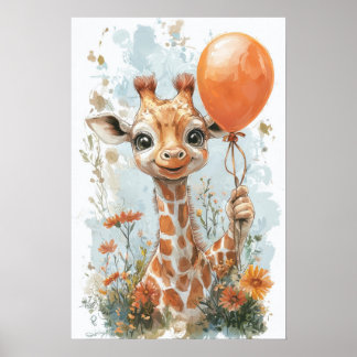 Cute Baby Giraffe Digital Painting Illustration wi Poster