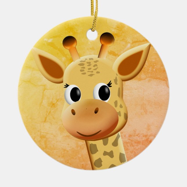 Cute Baby Giraffe Drawing Ceramic Tree Decoration (Front)