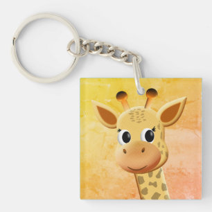 Cute Baby Giraffe Drawing Key Ring
