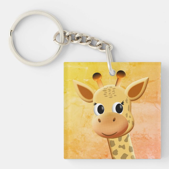 Cute Baby Giraffe Drawing Key Ring (Front)