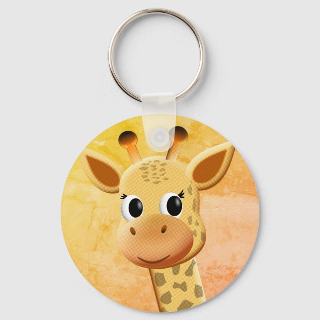 Cute Baby Giraffe Drawing Key Ring (Back)