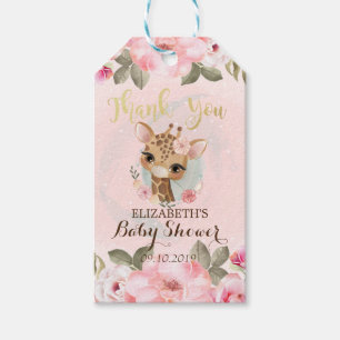 Cute Baby Giraffe, Floral Baby Shower Gift Tags
