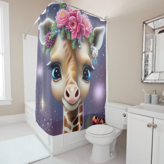 Cute Baby Giraffe Graphic Shower Curtain (In Situ)