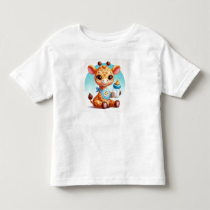 Cute Baby Giraffe Holding a Bottle Toddler T-Shirt