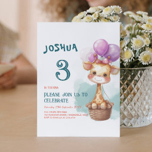 Cute Baby Giraffe I Balloons Kids birthday Party  Invitation