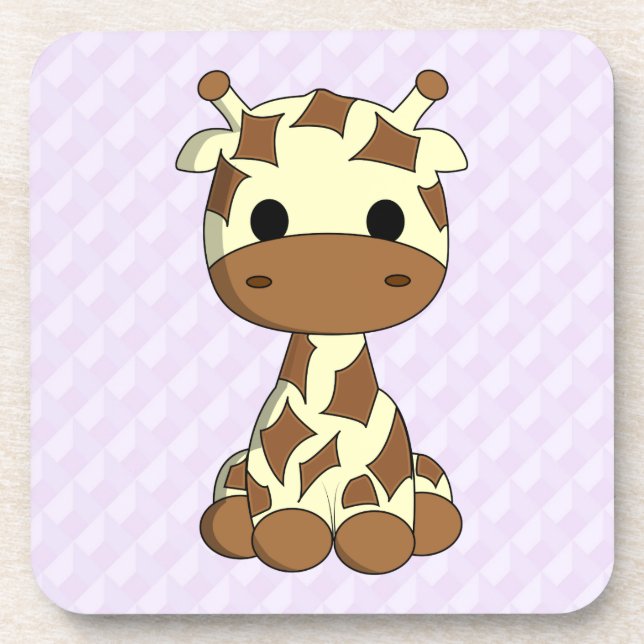 Cute baby giraffe kawaii cartoon purple kids coaster (Front)