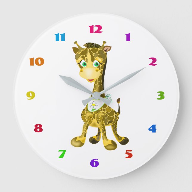 Cute Baby Giraffe Large Clock (Front)