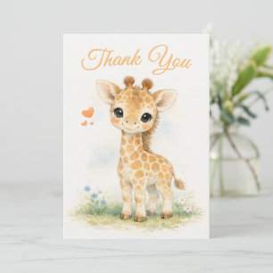 Cute Baby Giraffe Orange Safari  Thank You Card