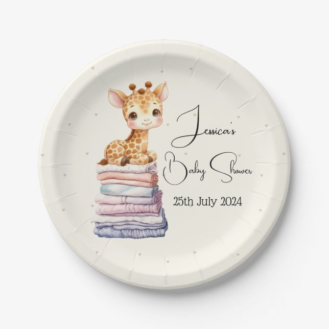 Cute baby Giraffe Paper Plate (Front)