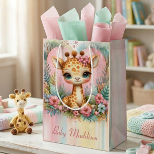 Cute Baby Giraffe Personalised Name Medium Gift Bag