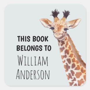 Cute Baby Giraffe Personalised Name School  Square Sticker
