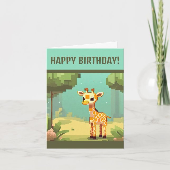 Cute Baby Giraffe Pixel Art Holiday Card (Front)