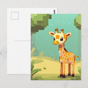 Cute Baby Giraffe Pixel Art Postcard