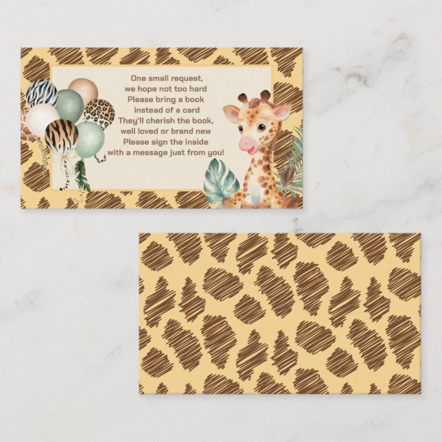 Cute Baby Giraffe Safari Animal Print Bring a Book Enclosure Card (Front/Back)