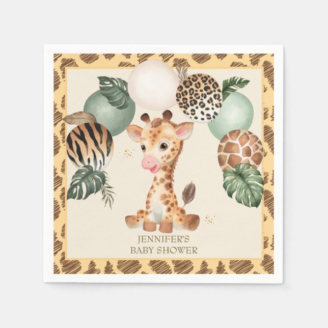 Cute Baby Giraffe Safari Animal Print Napkin (Front)